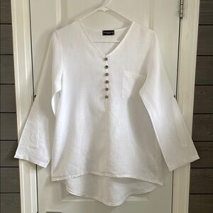 Terzo Millenio Ivory Linen Longsleeve V-neck Popover Tunic Top S EUC